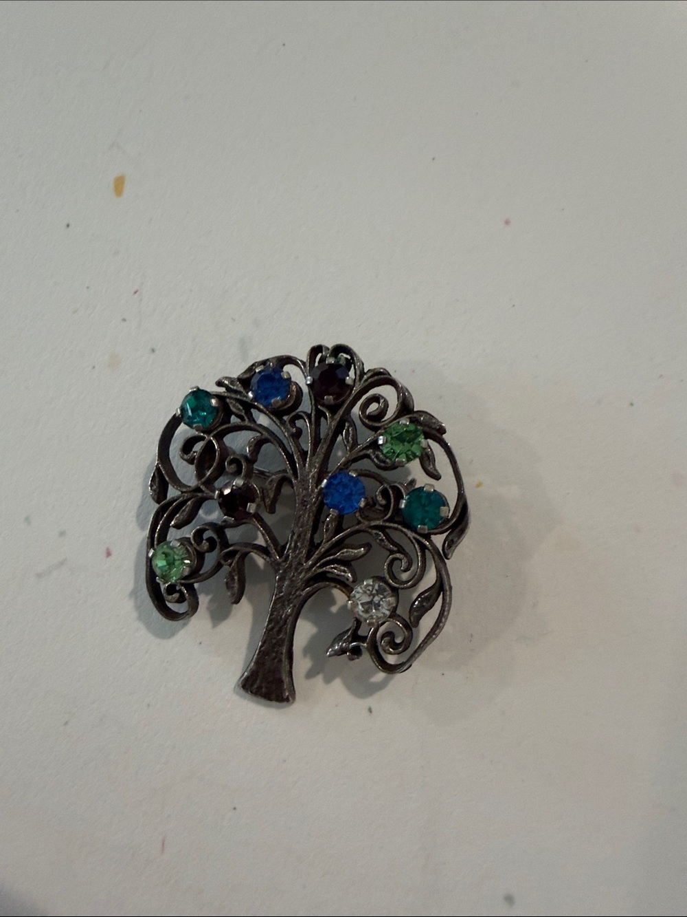 Vintage Tree Brooch with Multicolor Rhinestones